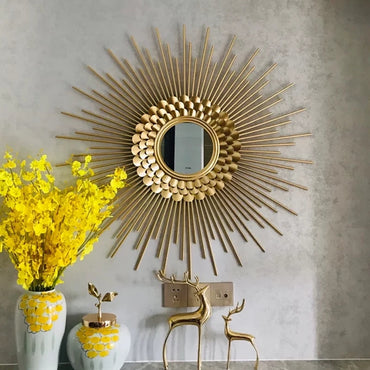 Decorative SunFlower Wall Mirror Hanging in Wrought Iron