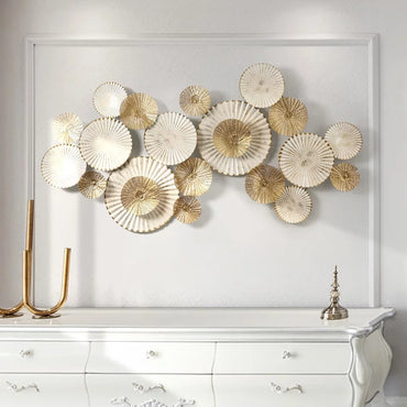 Teal White and Gold Round Fan Patterned Wall Mural