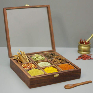 Classic Wooden Masala Container,Spice box,Masala Dabba