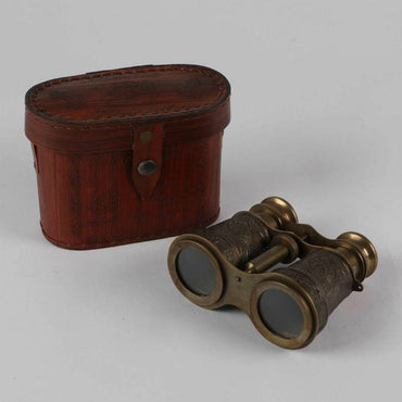 Brown and Brass Binoculars with Leather Pouch