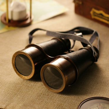 Black and Brown Leather wrapped Binoculars with Leather Pouch