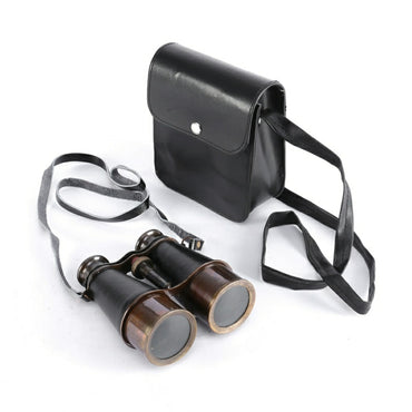 Black and Brown Leather wrapped Binoculars with Leather Pouch