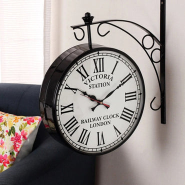 Black Iron Glossy Victoria Double Sided Wall Clock
