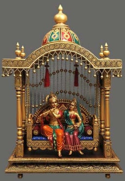Duco Paint Mandir Jhula With Radha-Krishna/Wooden Mandir Radha-Krishna Jhula, For Temple