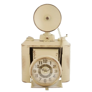 Ivory Iron Vintage  Shutter Camera Table Clock
