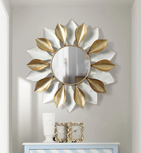 Wrought Iron White and Gold Decorative Wall Mirror