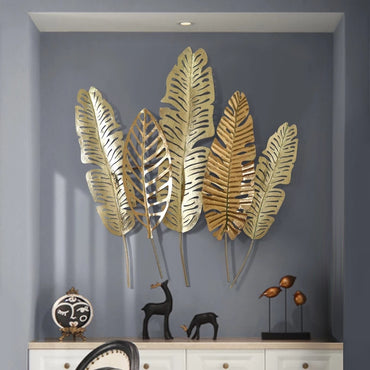 Wrought Iron Copper and Gold Leaf with Stem Wall Art Mural