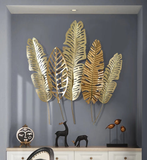 Wrought Iron Copper and Gold Leaf with Stem Wall Art Mural