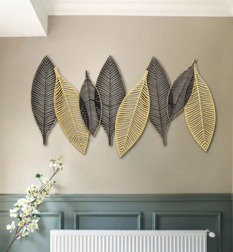 Wrought Iron Grey and Gold Big Leaf Wall Art Mural