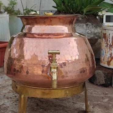 Pure copper Punjabi Handmade water Dispenser, Tamra Jal Water Dispenser,Copper water dispenser set with 2 FREE COPPER glass. Capacity 3 Liter, Weight