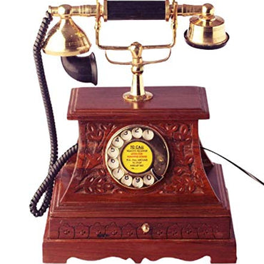 Brown Wood and Brass Fully Functioning Drawer Retro Telephone