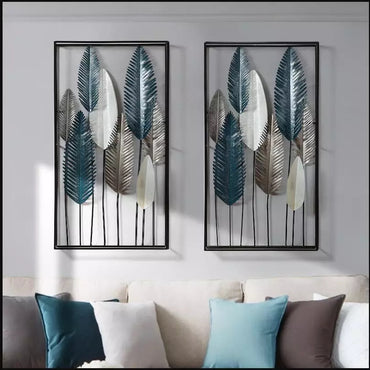 Framed Green Plant Leaf Wrought Iron Wall Art Mural