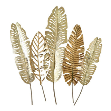 Wrought Iron Copper and Gold Leaf with Stem Wall Art Mural
