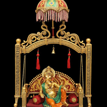 Buy Online Brass Chatri Jhula Ganesh,Brass Big For Temple,Hindu Divine Statue,God of good luck,Ganesha Idol,Ganesh Murti With Chatri Swing