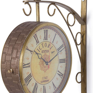Brown Leather Wrapped 8 Inch Double Sided Platform Wall Clock