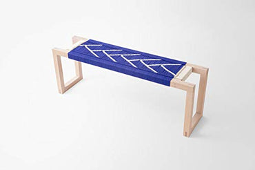 Furniture Natural Rope Wood Bench/White and Blue Cotton Rope Bench (Blue)