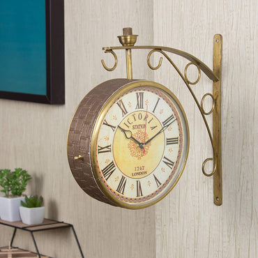 Brown Leather Wrapped 8 Inch Double Sided Platform Wall Clock