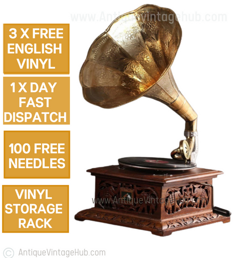 Antique hmv Gramophone, Working Phonograph,Vintage Record Player,Vinyl Music Player, LP Record Player, HMV Replica Gramophone,Gift for him