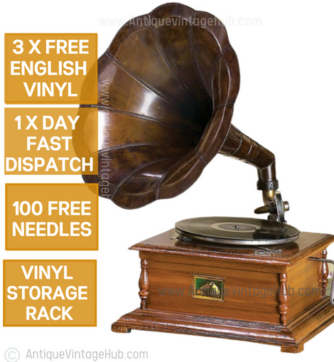 Antique HMV Gramophone,Fully Functional Phonograph,Vintage His Master Voice Record Player,Vinyl Player,Antique Christmas Gift ideas for him Inactive