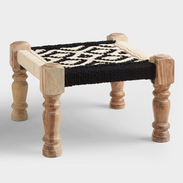 Black And White Wood Fabric Stool ottoman Bench