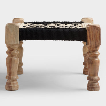 Black And White Wood Fabric Stool ottoman Bench