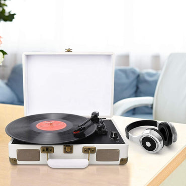 White Turntable Record Player Suitcase Gramophone Vinyl Players 3 speeds,Plays Vinyls and LP's, Valentines Day Gift for Him or Gift for her