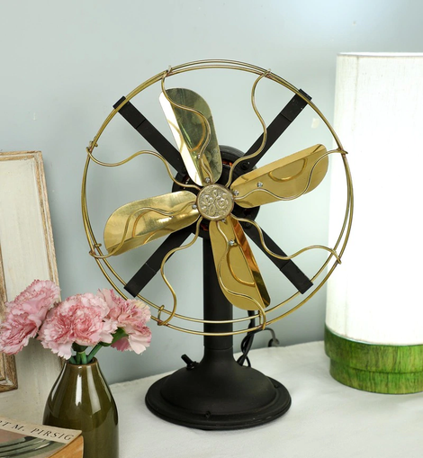 Black and Gold Brass Vintage Electric Table Fan