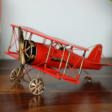 Retro miniature Red Military Aircraft Showpiece