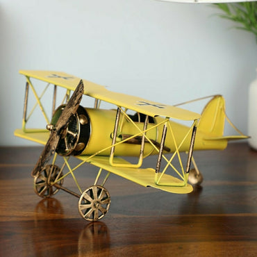 Retro Iron Yellow Military Aircraft Miniature Showpiece