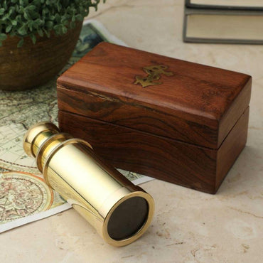 Antique and Compact Gold Finish Brass Telescope in box