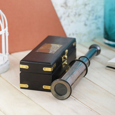 Brown Brass Compact long lens telescope with box