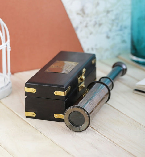 Brown Brass Compact long lens telescope with box