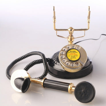 Black and Brass Metal Round Dial Flower Designed Retro Telephone