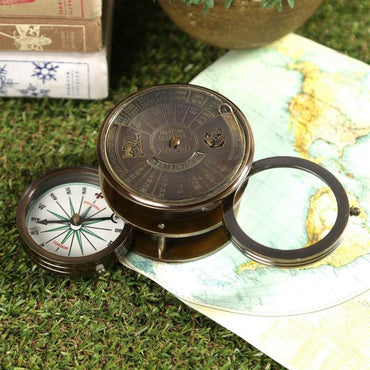 Brass Compass with Magnifier and World Date Calender Nautical Vintage