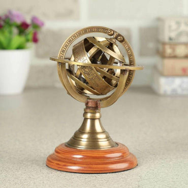 Brass and Wood Zodiac sphere show Piece