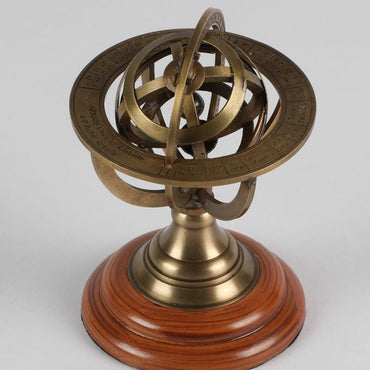 Brass and Wood Zodiac sphere show Piece