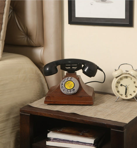 Brown and Black Wooden Vintage Pyramid Telephone