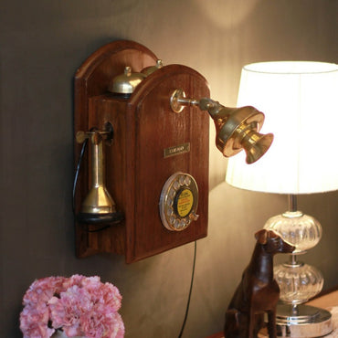 Wood and Brass Rhombus Landline Telephone with Light