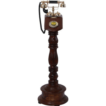 Wood and Brass Retro Pole Type Standing Telephone
