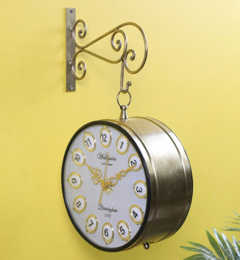 Gold Wrought Iron 12 Inch Dial Double Sided Victoria Platform Clock