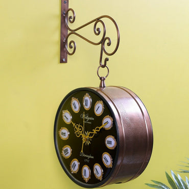 Copper Wrought Iron 12 Inch Antique Black Dial Two Side Clock