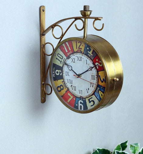 Gold Metal Colorful Dial Railway Station Clock