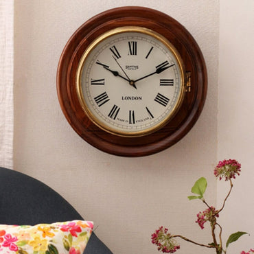 Brown Solid Wood Open Escapement Analog Wall Clock
