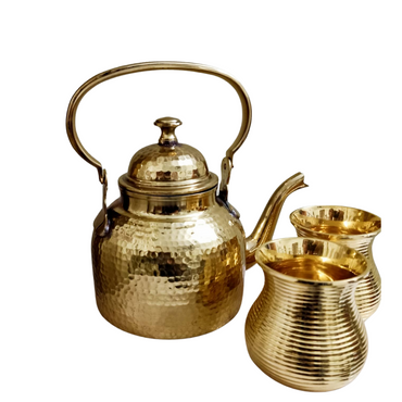Traditional Designer Brass Tea Kettle Pot With Glasss