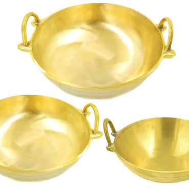 Traditional Bronze Kadai, Kerala Cheenachatti for Cooking,Kadai Dishes,Sauting and Deep Frying,Combo 8, 10 and 12 inch