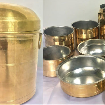 South Indian Traditional Handcrafted Rail Adukku set of 14 piece Rail Pathram,Brass set with Tin coating/ weight 10 kg/ capacity 7L