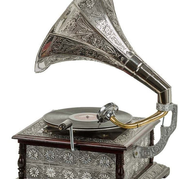 Silver Embossed HMV Gramophone Rectangular Record Player