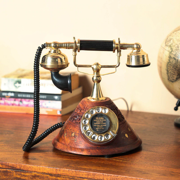 Wood And Brass Cone Shaped Round dial Retro Telephone