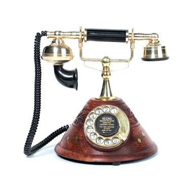 Wood And Brass Cone Shaped Round dial Retro Telephone