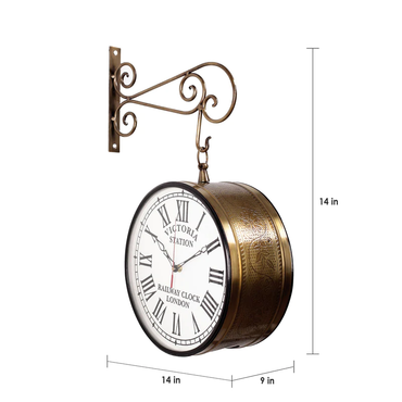 Brown Metal Iron Carving Double Sided Wall Clock